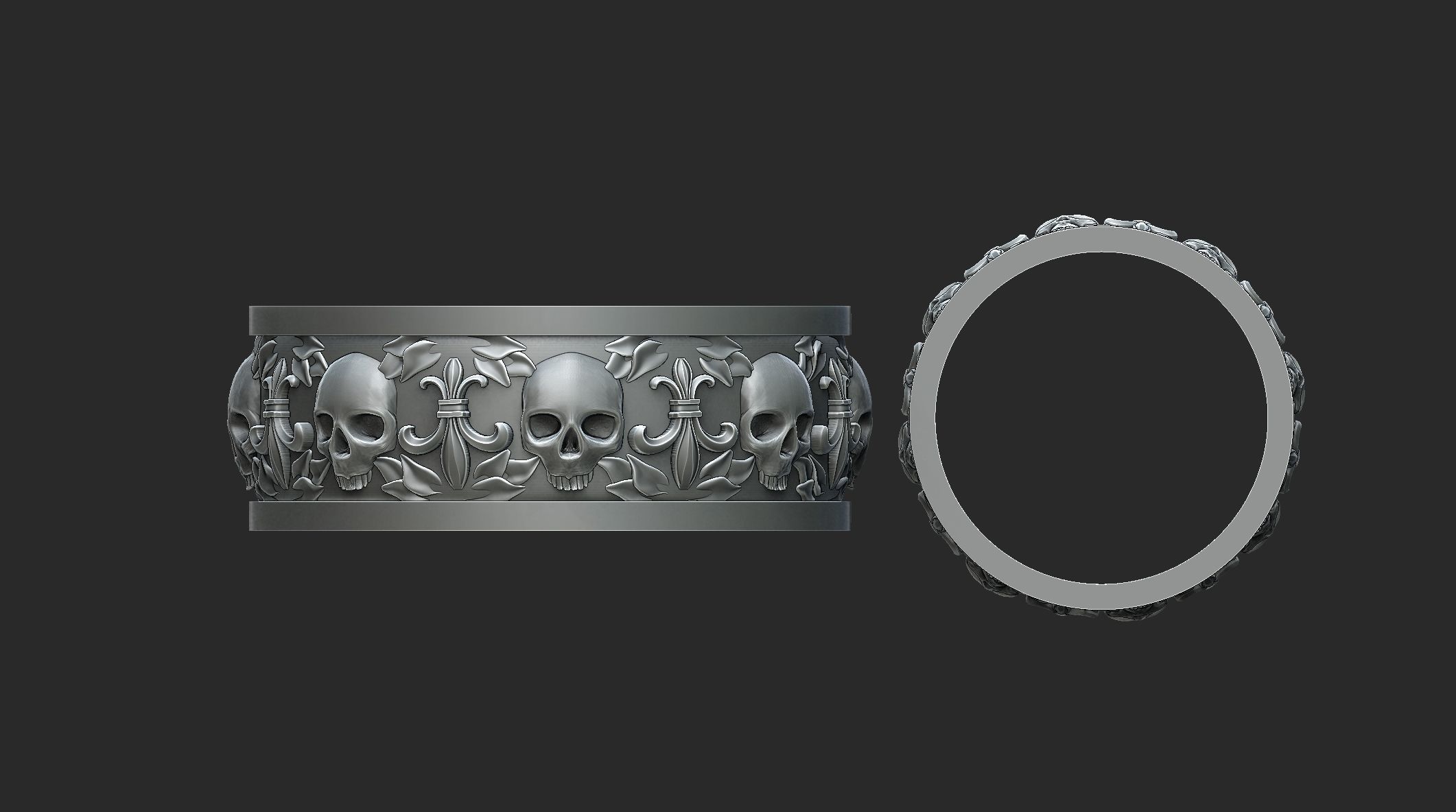Heraldic Lily and skulls 3D print model_7