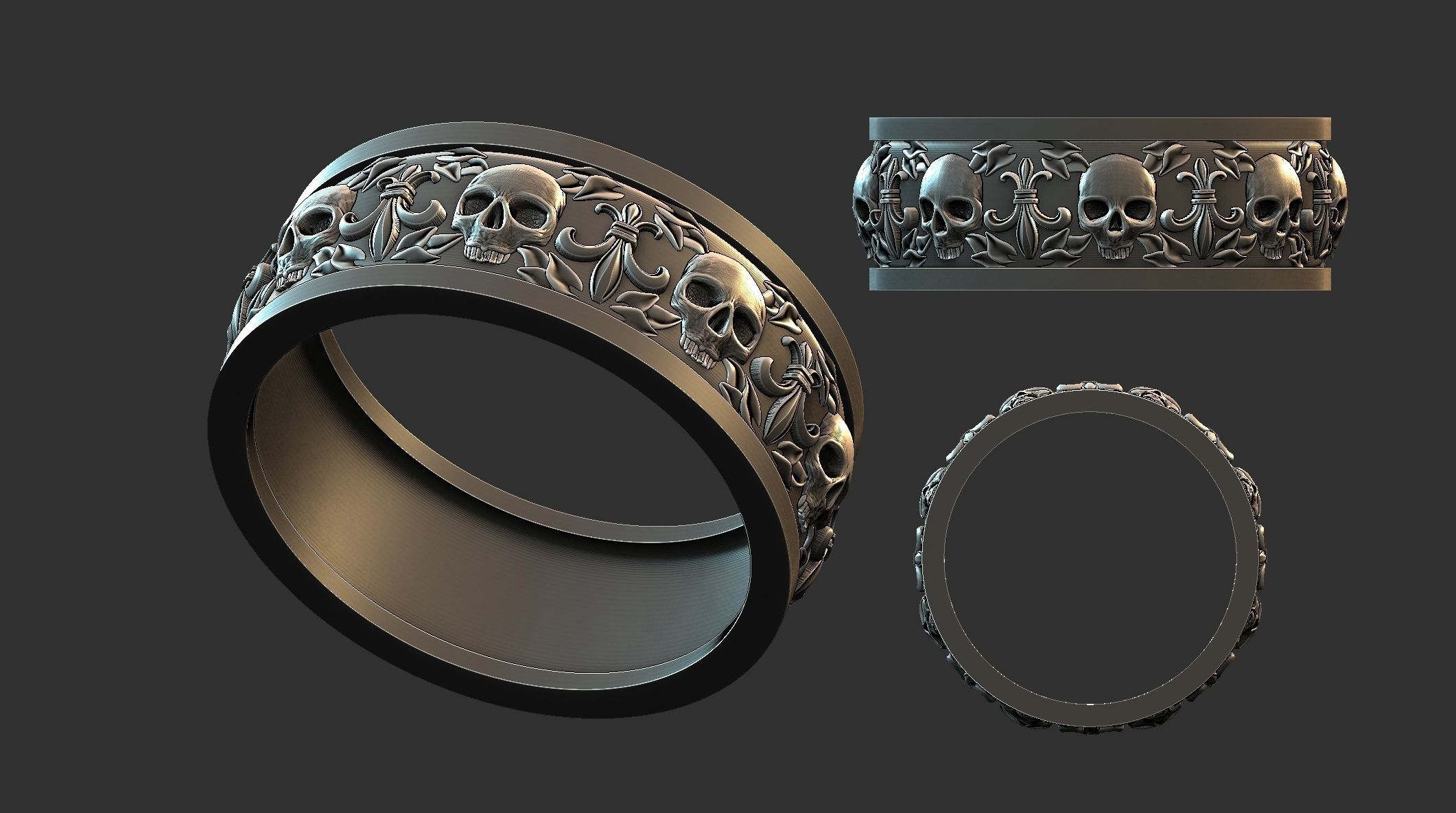 Heraldic Lily and skulls 3D print model_6