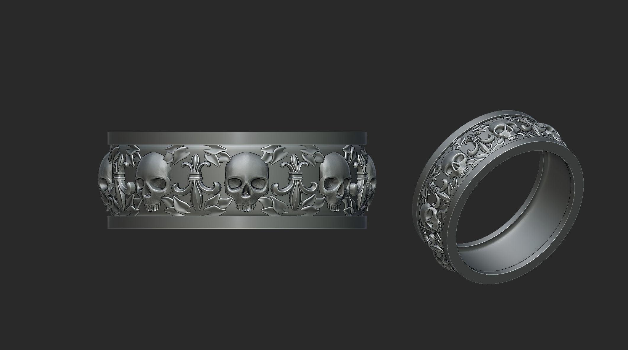 Heraldic Lily and skulls 3D print model_8