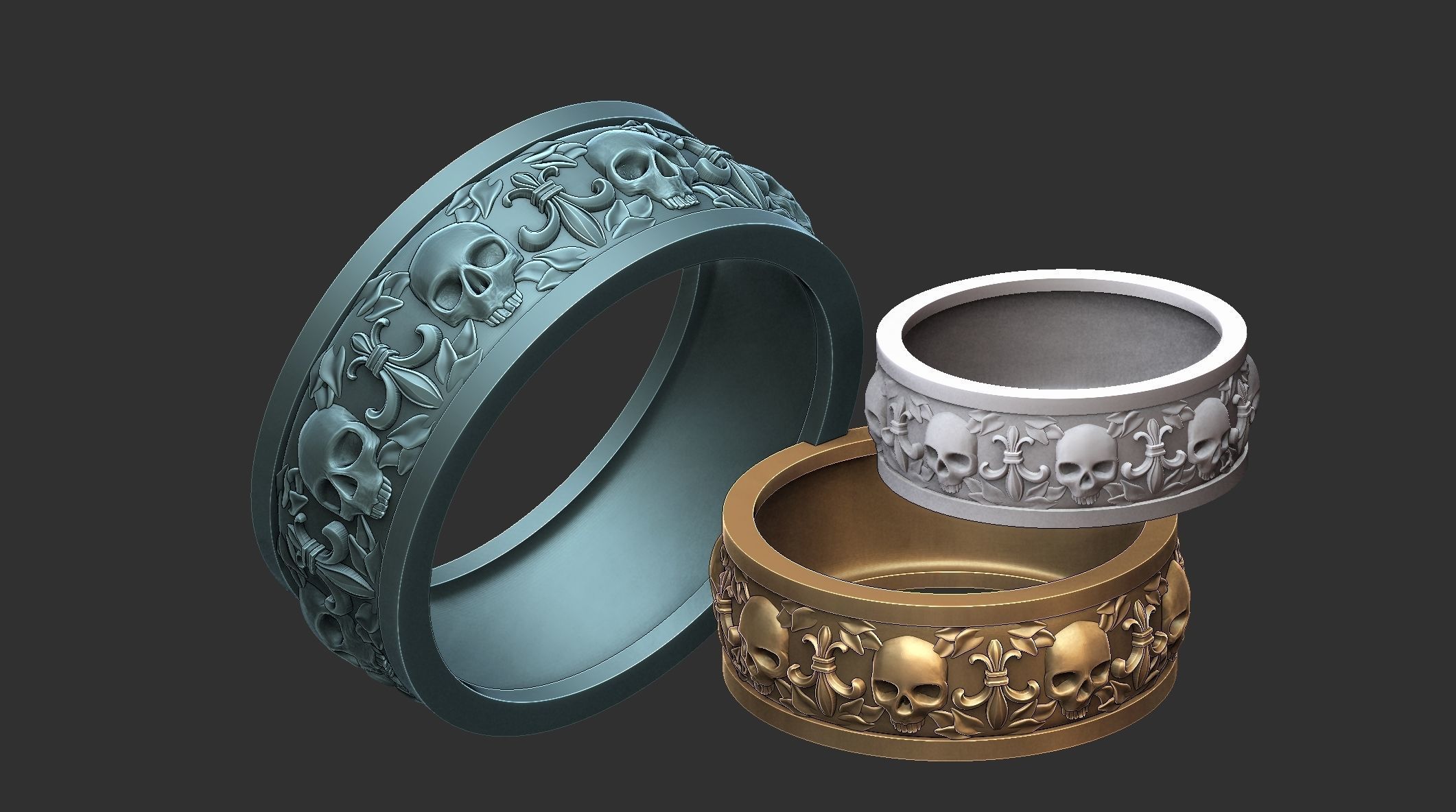 Heraldic Lily and skulls 3D print model_1