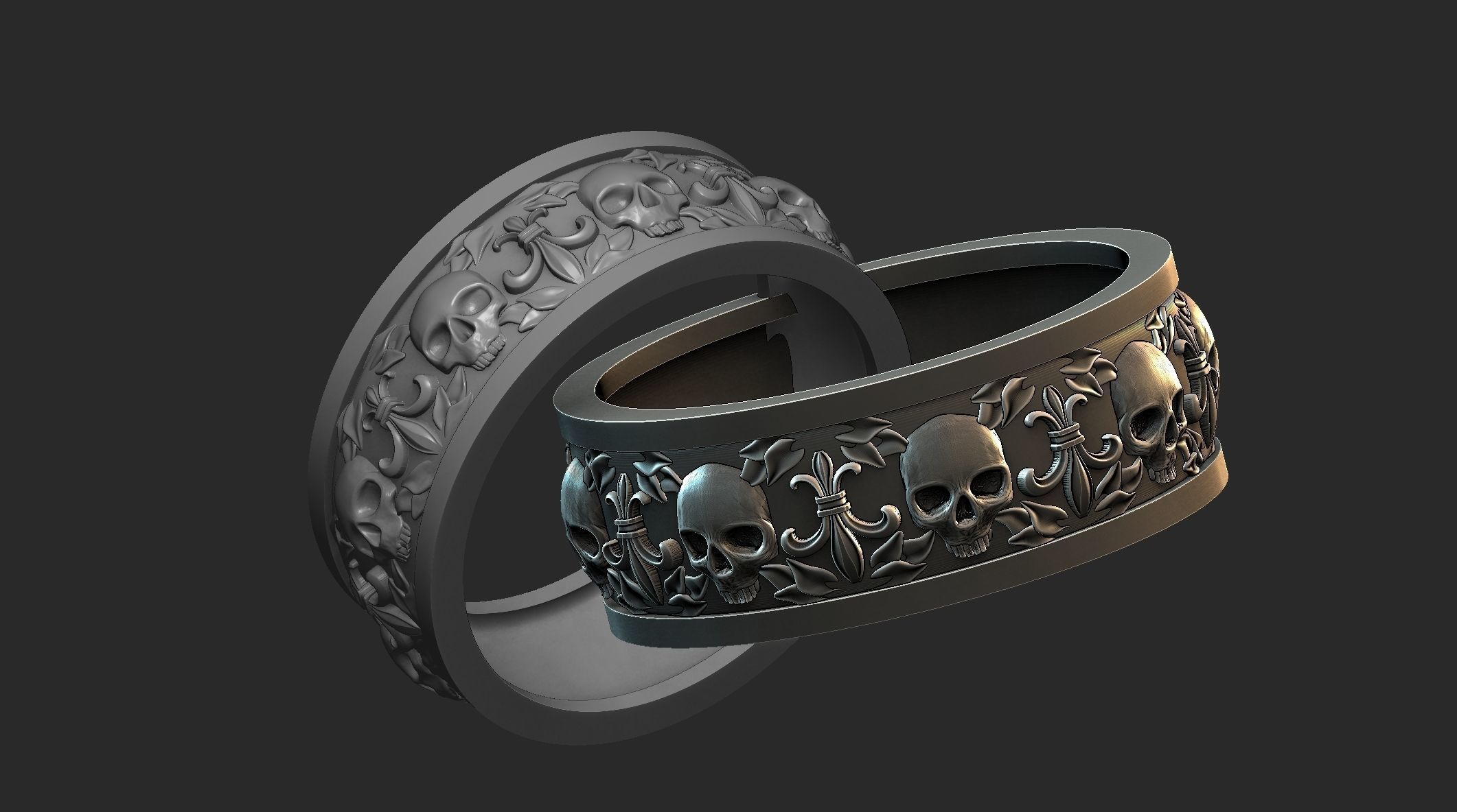 Heraldic Lily and skulls 3D print model_9