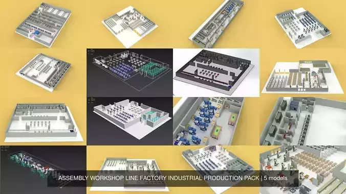 ASSEMBLY WORKSHOP LINE FACTORY INDUSTRIAL PRODUCTION PACK 3D Model Collection