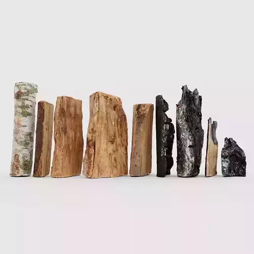 Collection of fire wood - photoscanned Low-poly 3D model