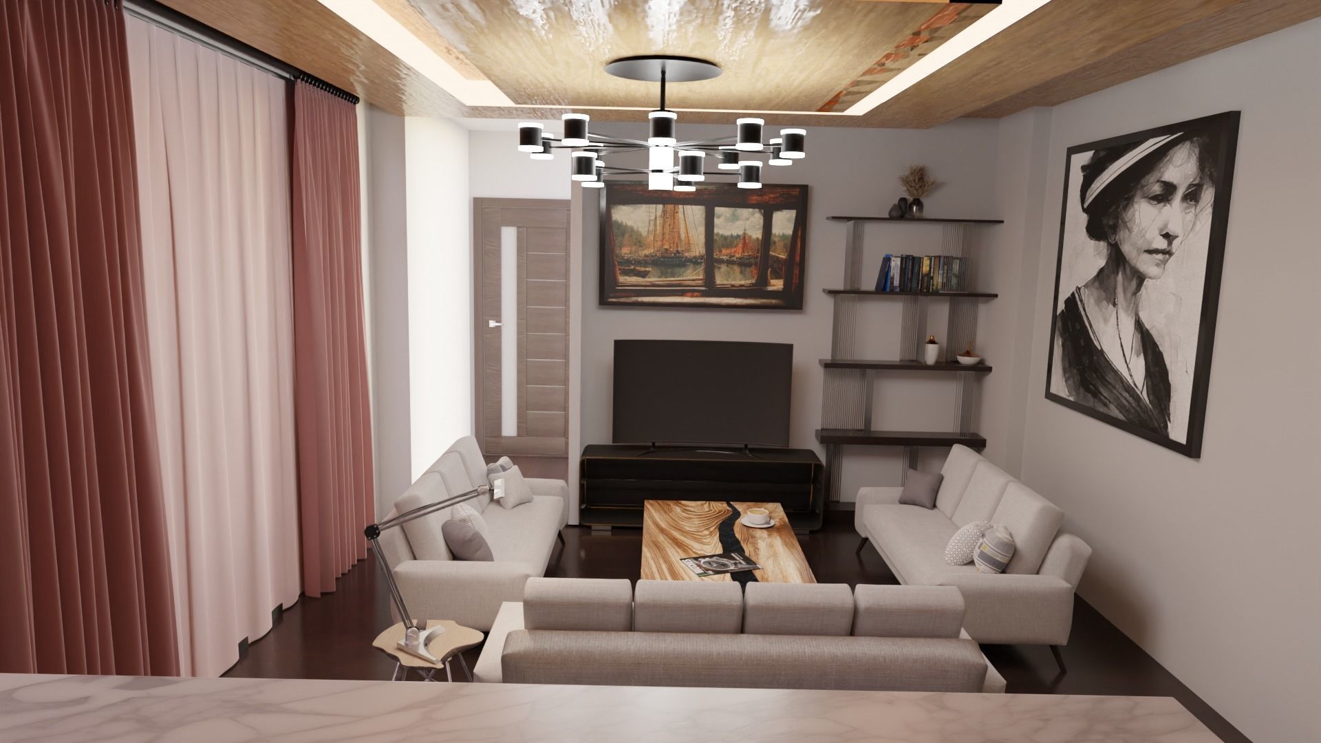 Scandinavian 3-seater sofa Free 3D model_1