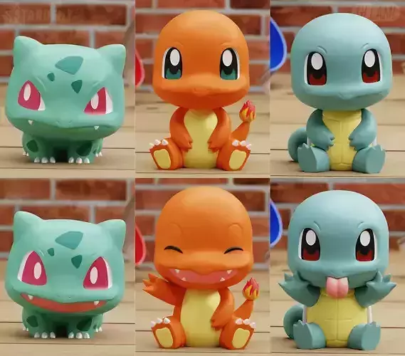 STARTER CHIBI 6 MODELS FANART BULBASAUR SQUIRTLE CHARMANDER  3D print model