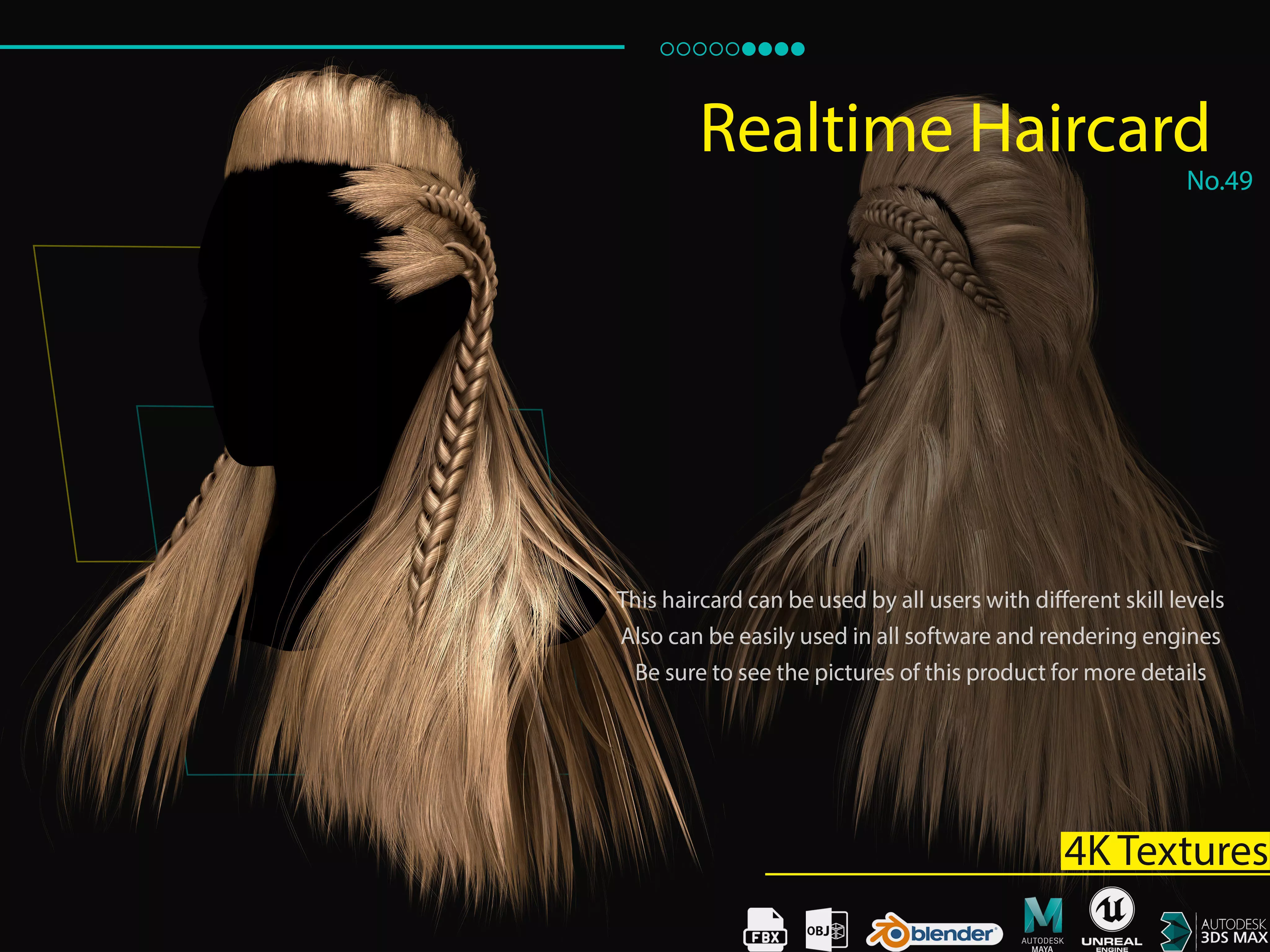 Realtime Haircard No49 Low-poly 3D model_0