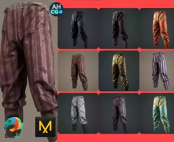 Medieval Fantasy Pants DAZ Genesis 9 8 ZPRJ MARVELOUS DESIGNER