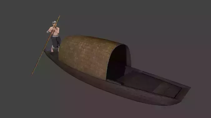Chinese Boat man Low-poly 3D model