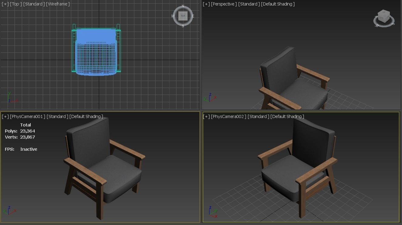 Arm chair Low-poly 3D model_10
