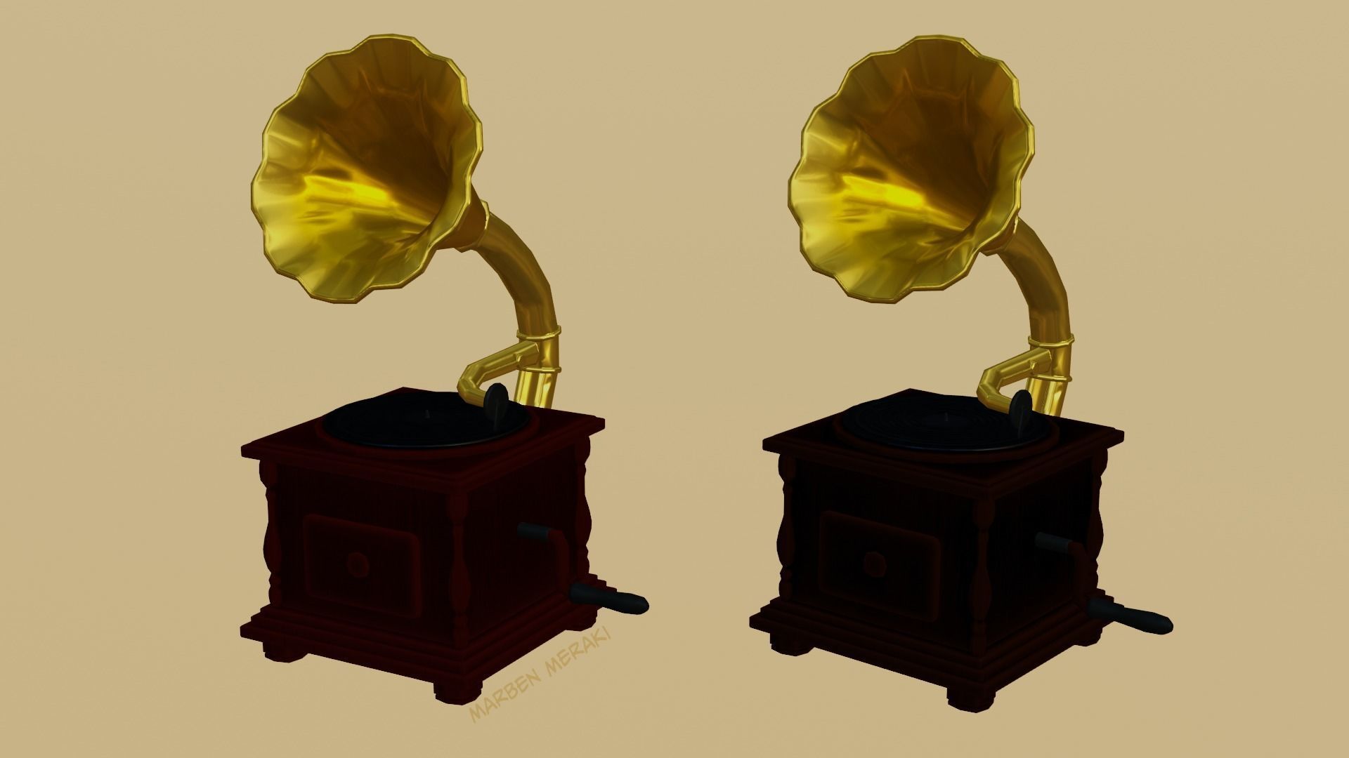 Phonograph Low-poly 3D model_2