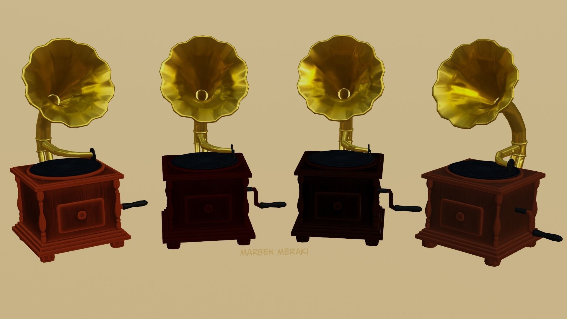 Phonograph Low-poly 3D model_3