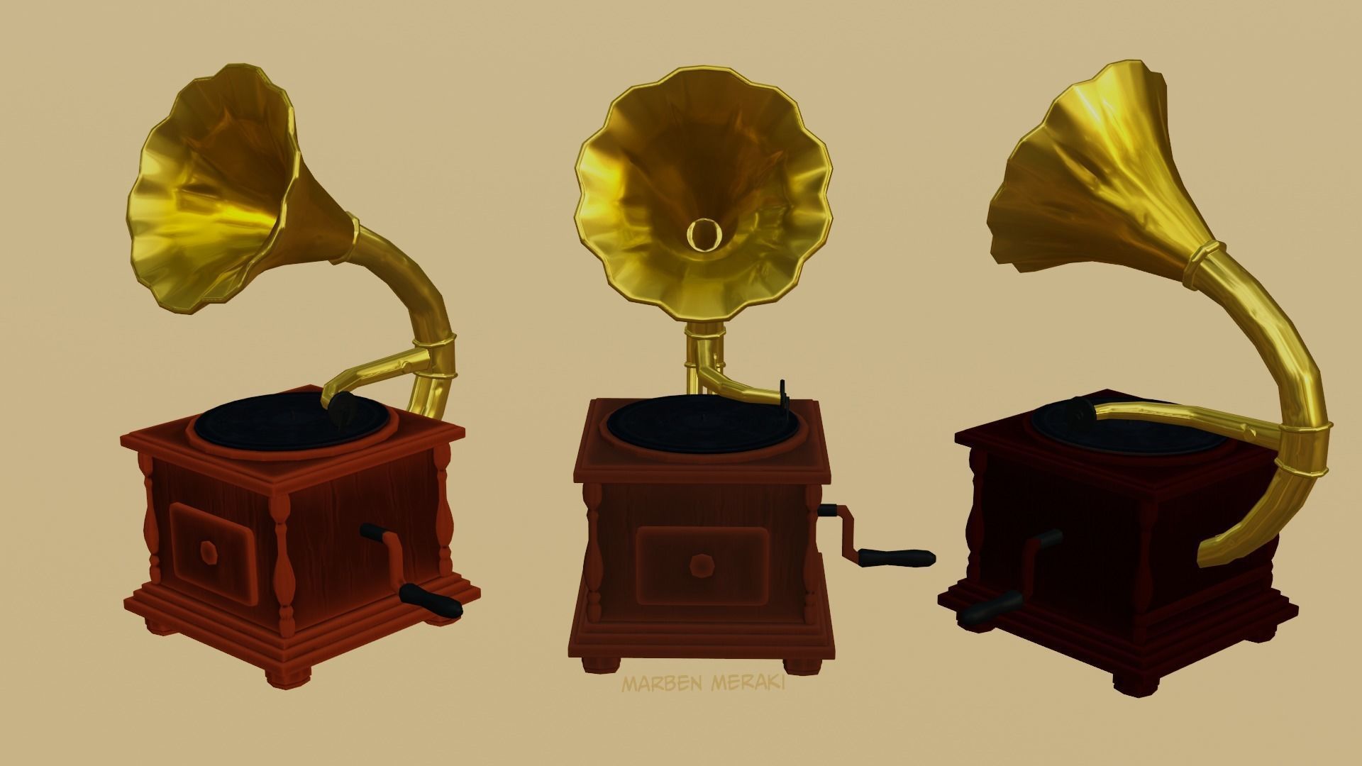 Phonograph Low-poly 3D model_5