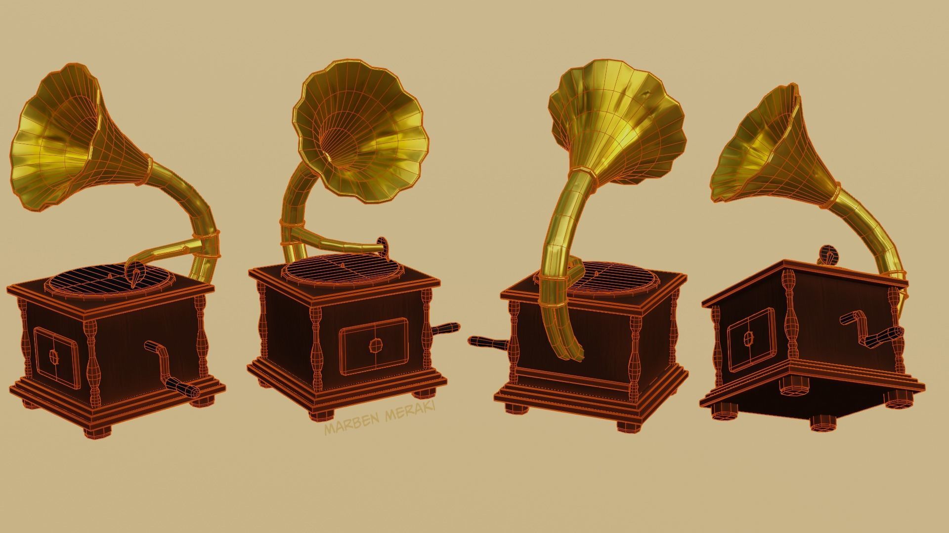Phonograph Low-poly 3D model_4