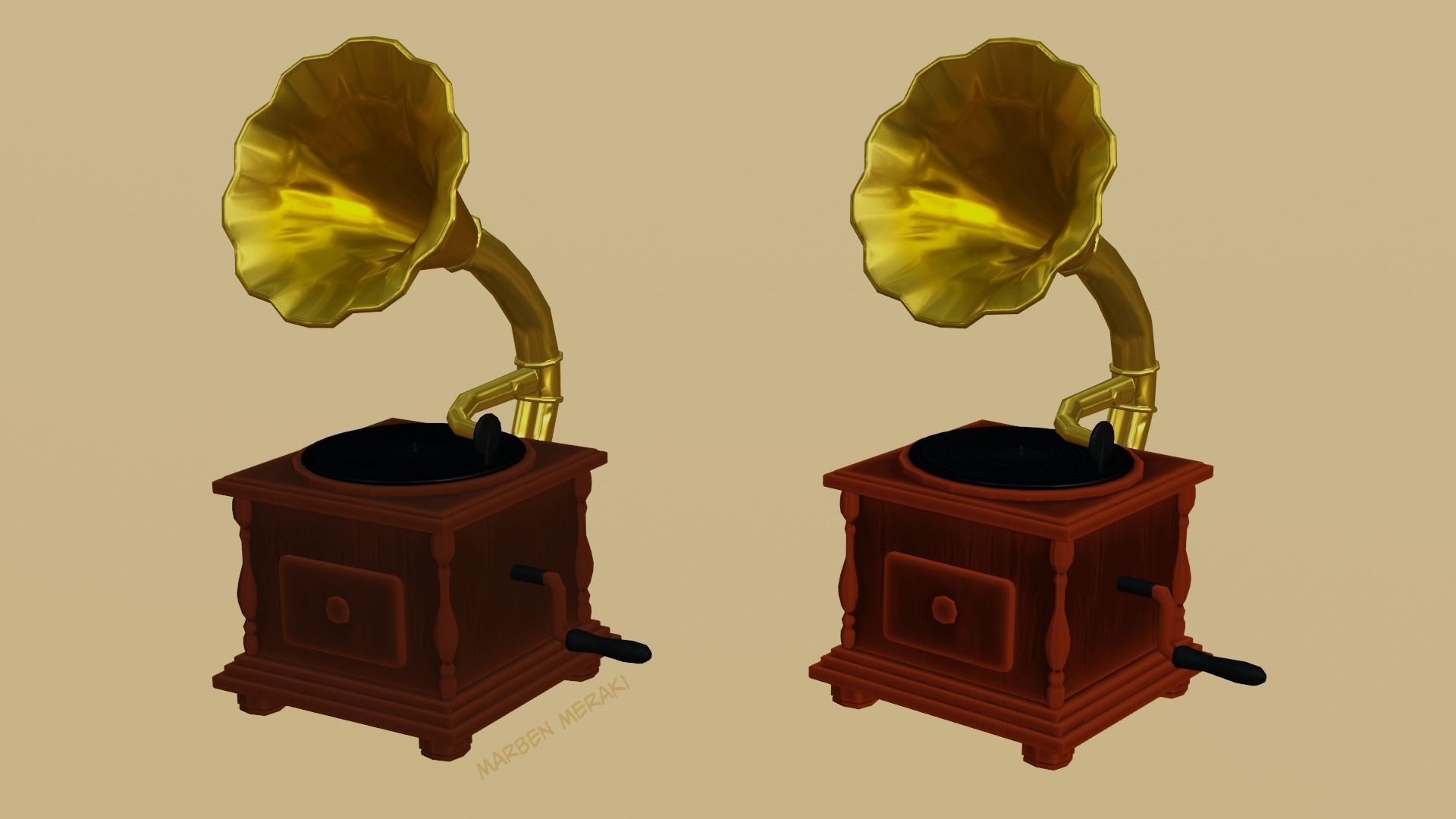 Phonograph Low-poly 3D model_1