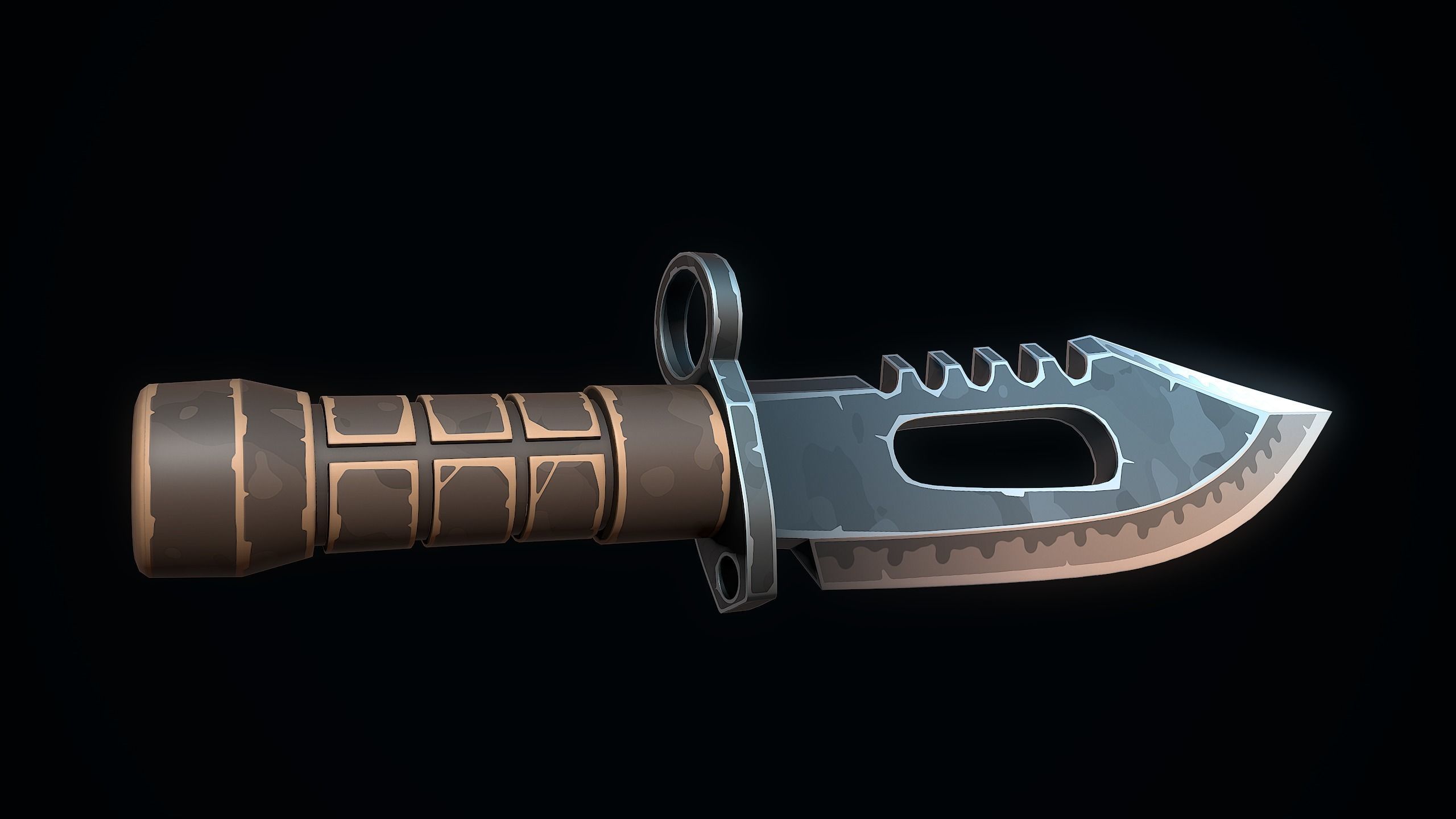 Stylized Military Knife Low-poly 3D model_4