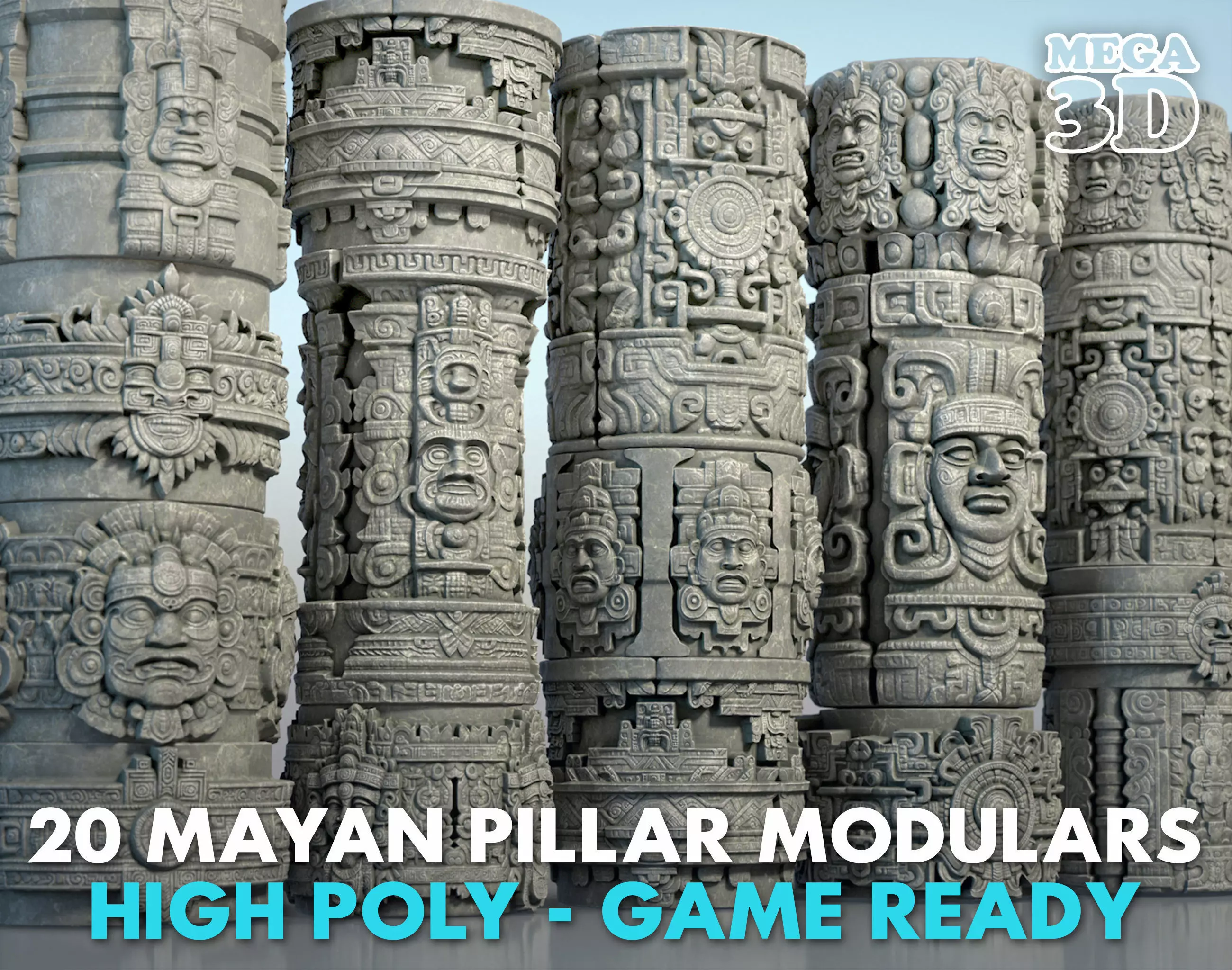 High poly Mayan Pillar Temple Modular - 240405 3D model_0
