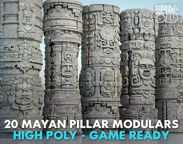 High poly Mayan Pillar Temple Modular - 240405 3D model