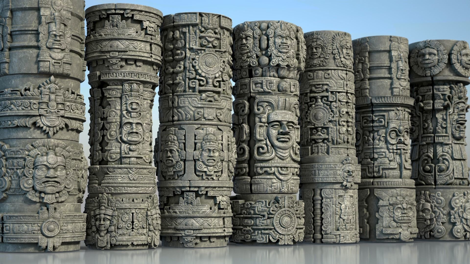 High poly Mayan Pillar Temple Modular - 240405 3D model_1