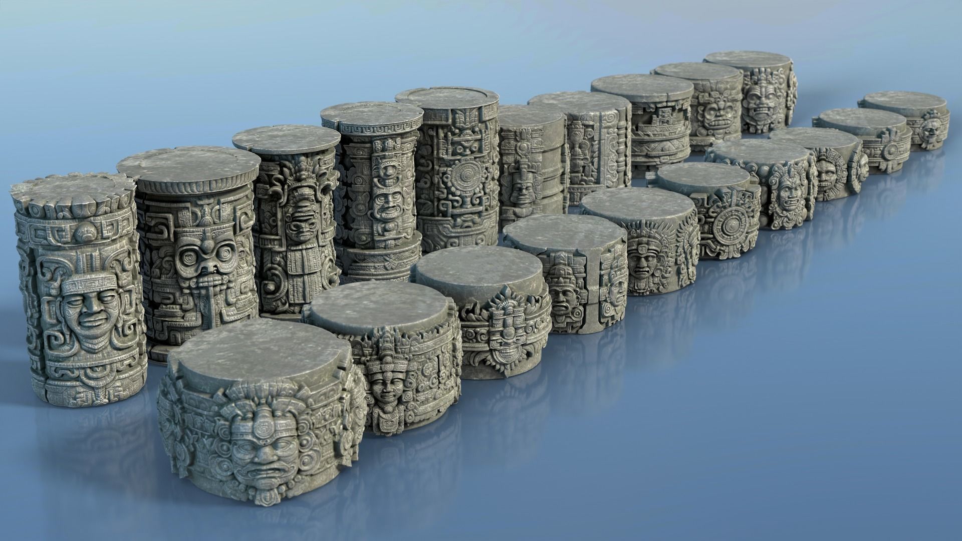 High poly Mayan Pillar Temple Modular - 240405 3D model_2