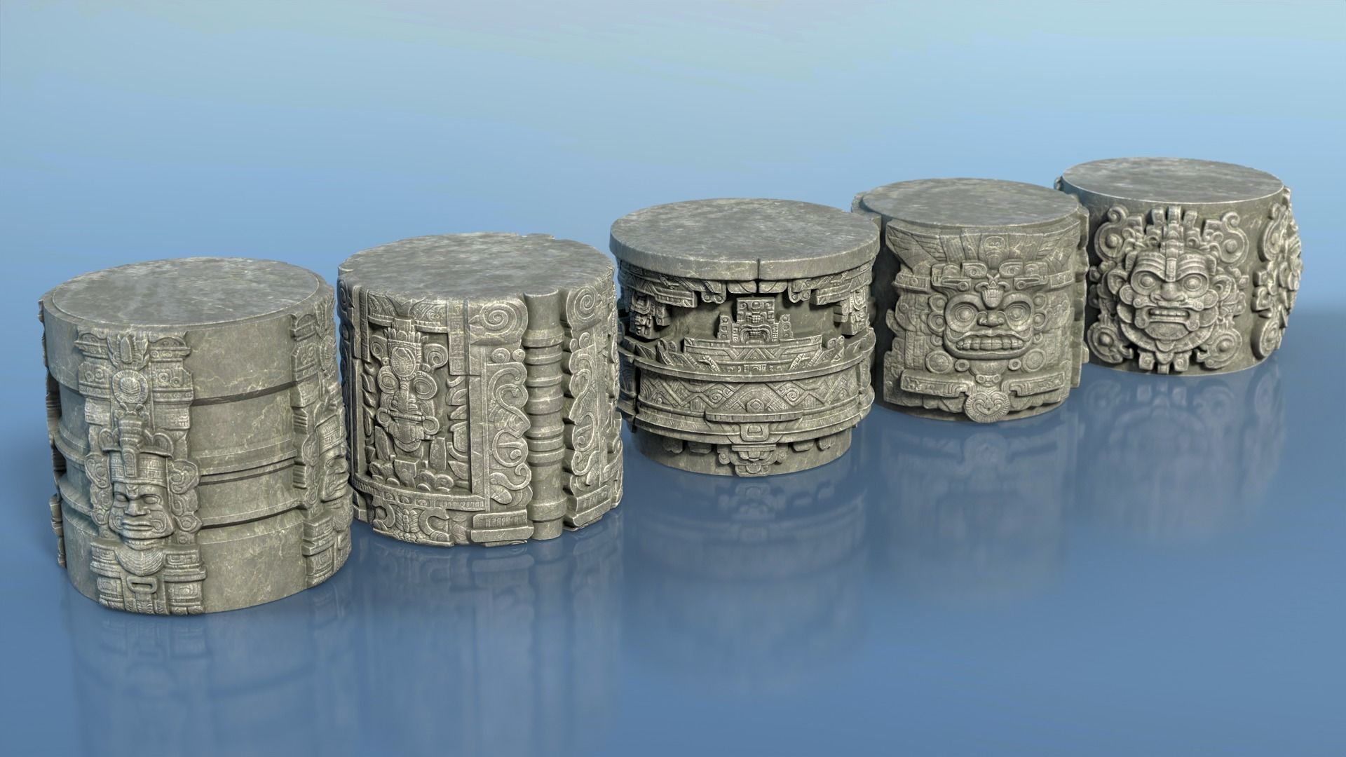 High poly Mayan Pillar Temple Modular - 240405 3D model_6