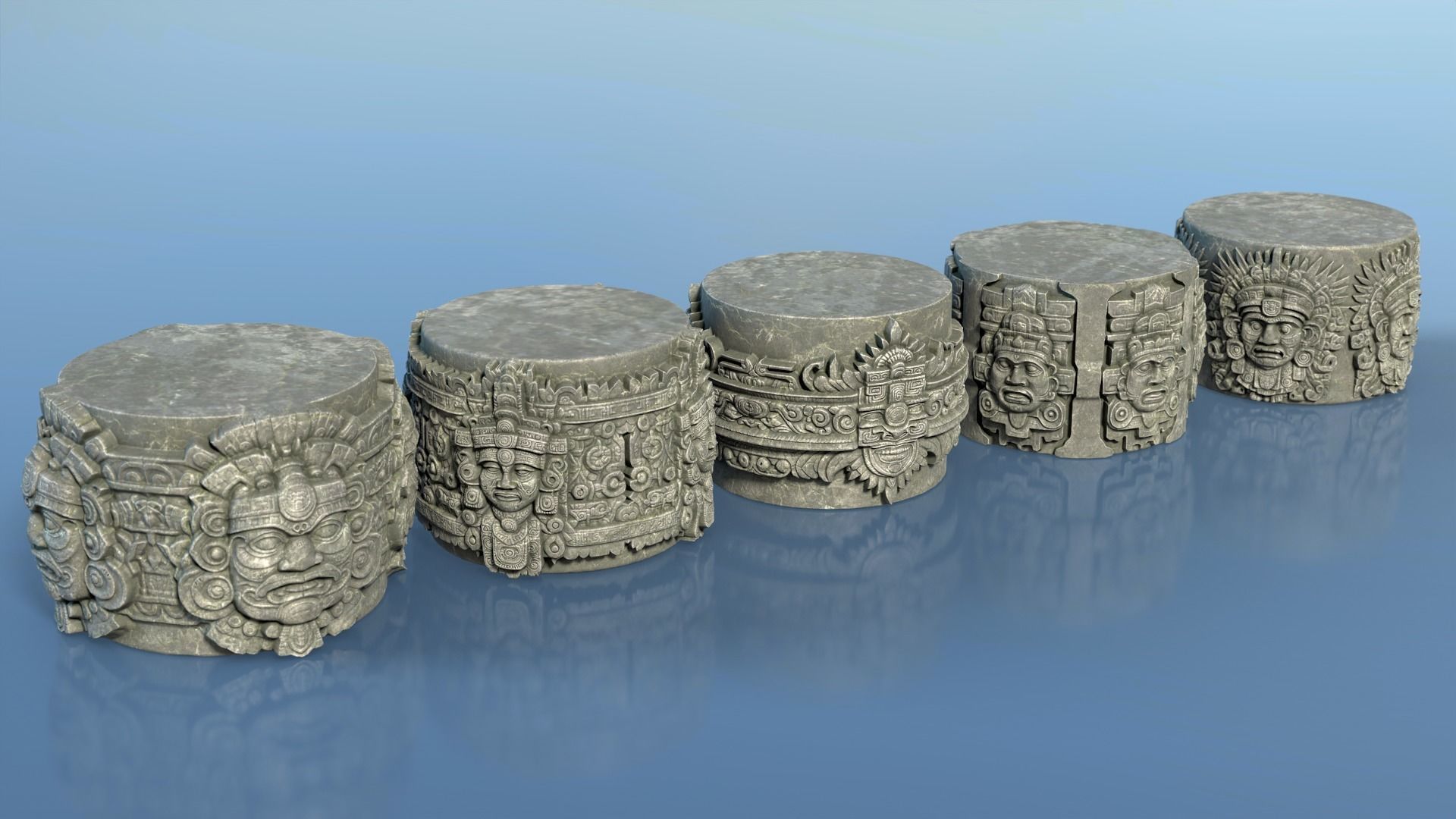 High poly Mayan Pillar Temple Modular - 240405 3D model_4