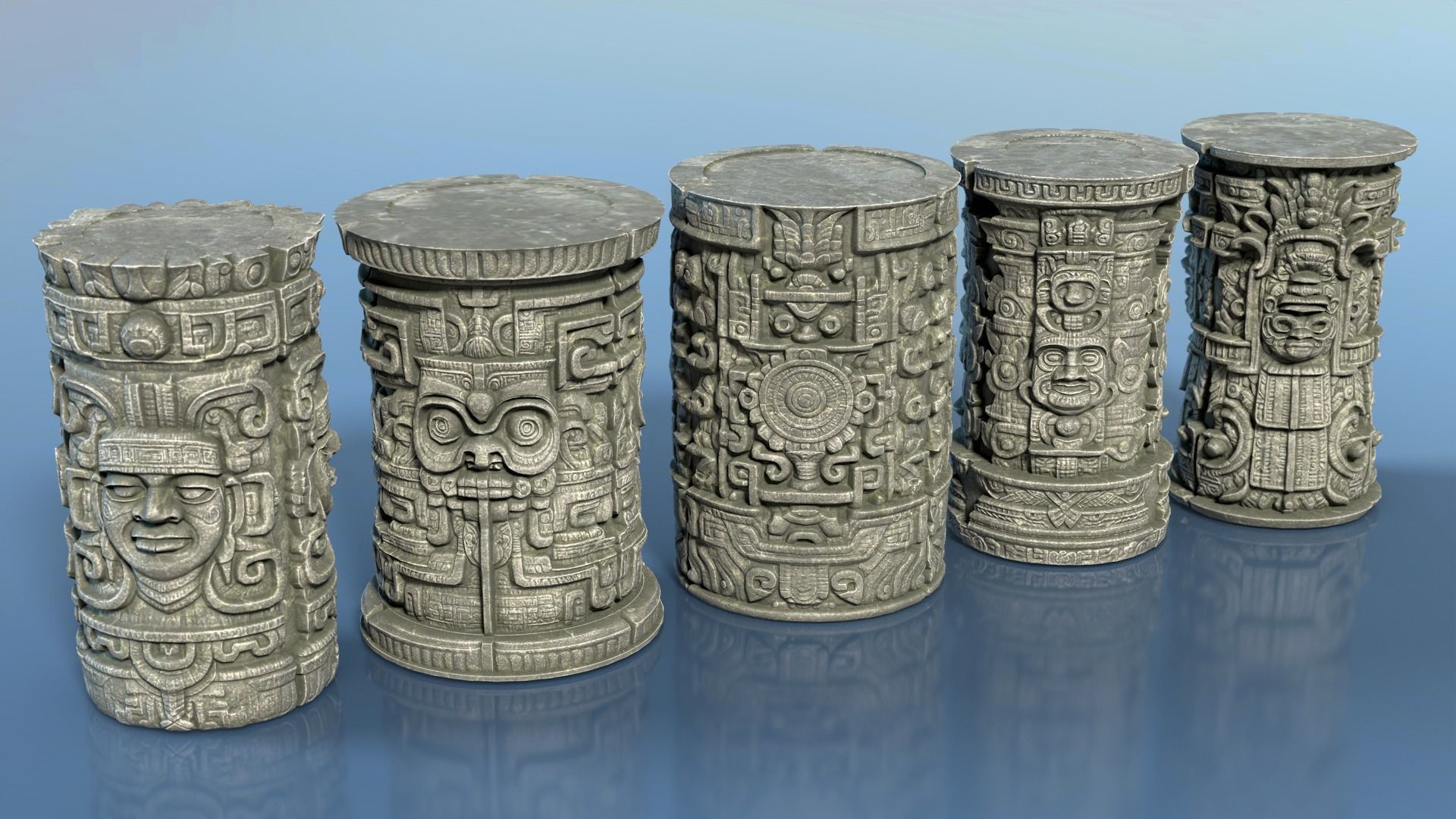 High poly Mayan Pillar Temple Modular - 240405 3D model_7