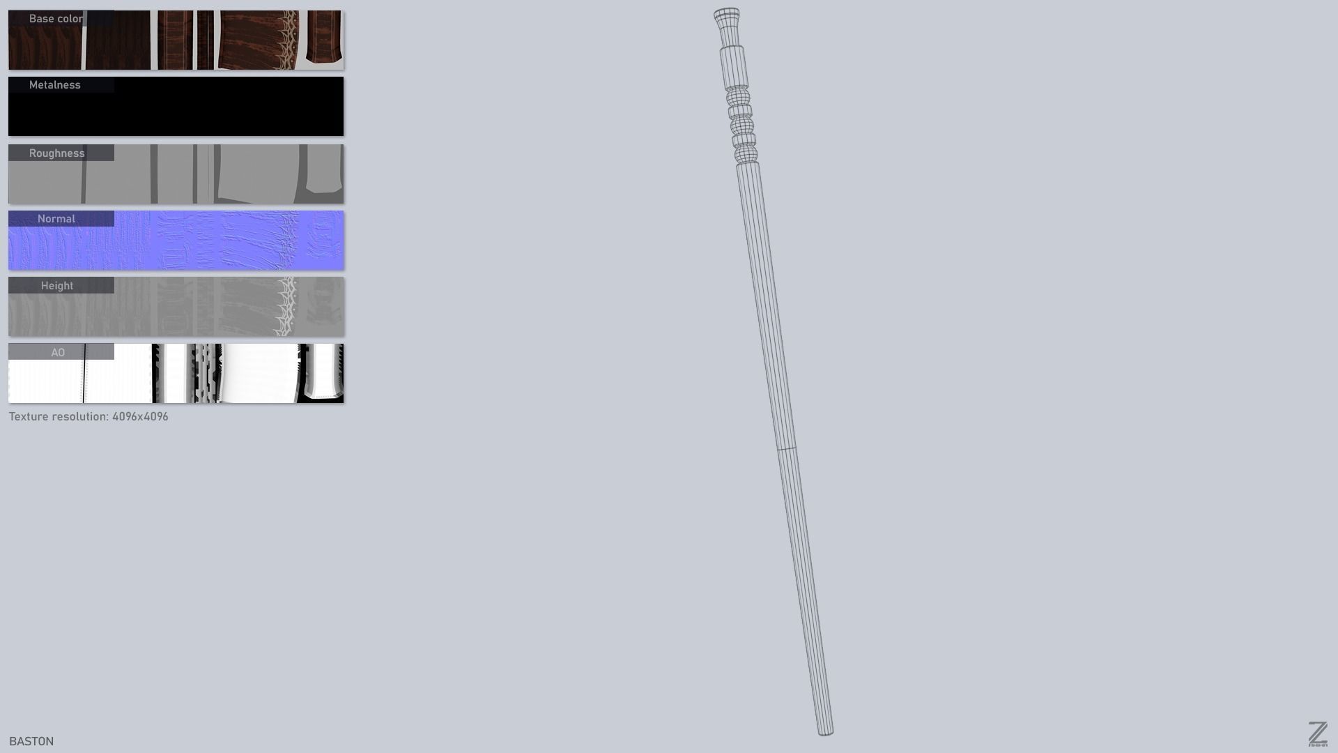 Baston Low-poly 3D model_3