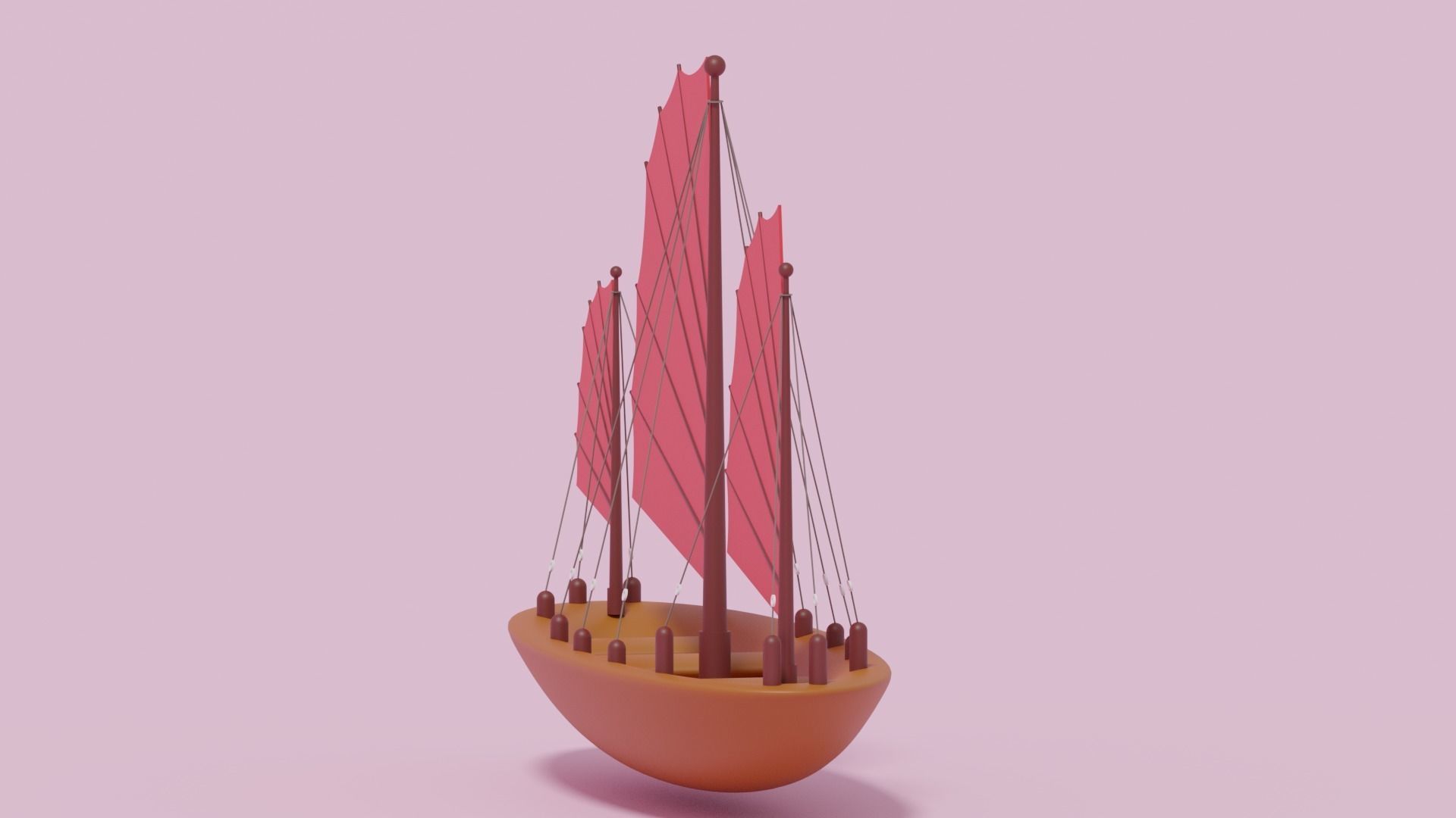 Asian Junk Ship Low-poly 3D model_6