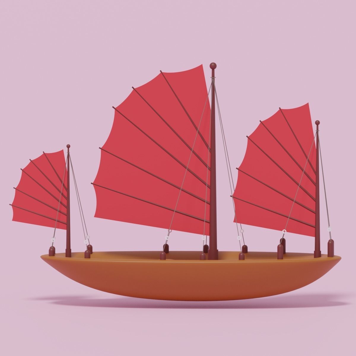 Asian Junk Ship Low-poly 3D model_10
