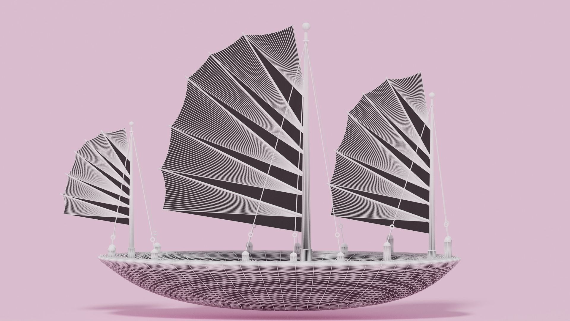 Asian Junk Ship Low-poly 3D model_9