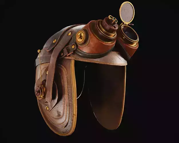Steampunk Aviator Helmet Game-Ready PBR 3D Model 