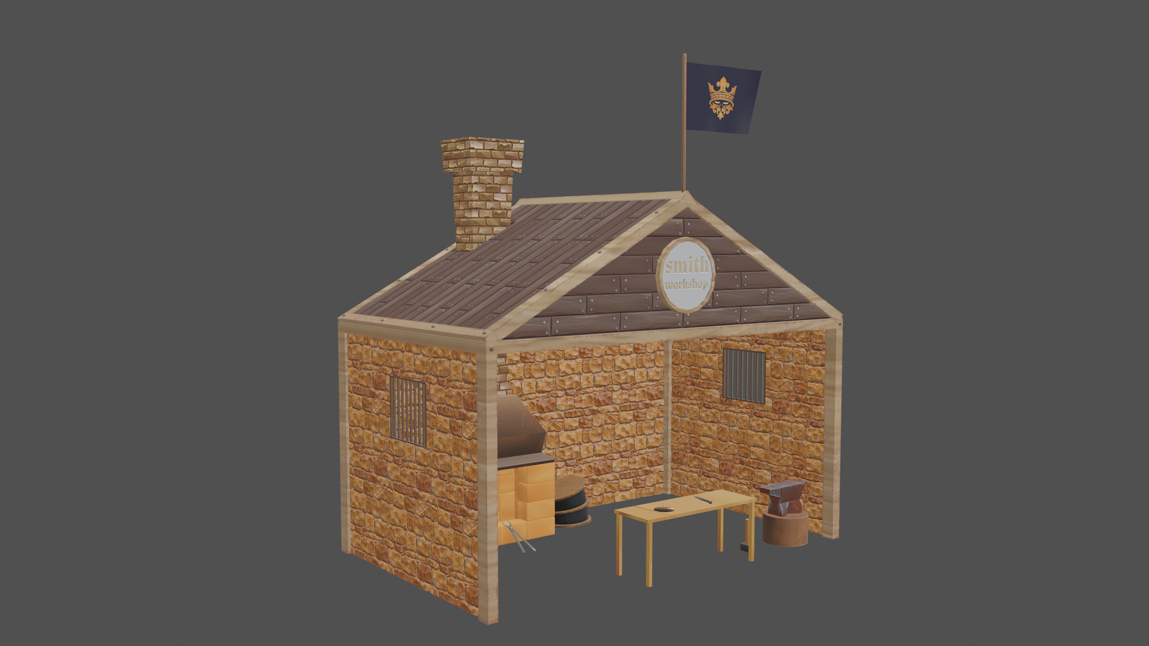 Stylized medieval smith workshop Low-poly 3D model_2