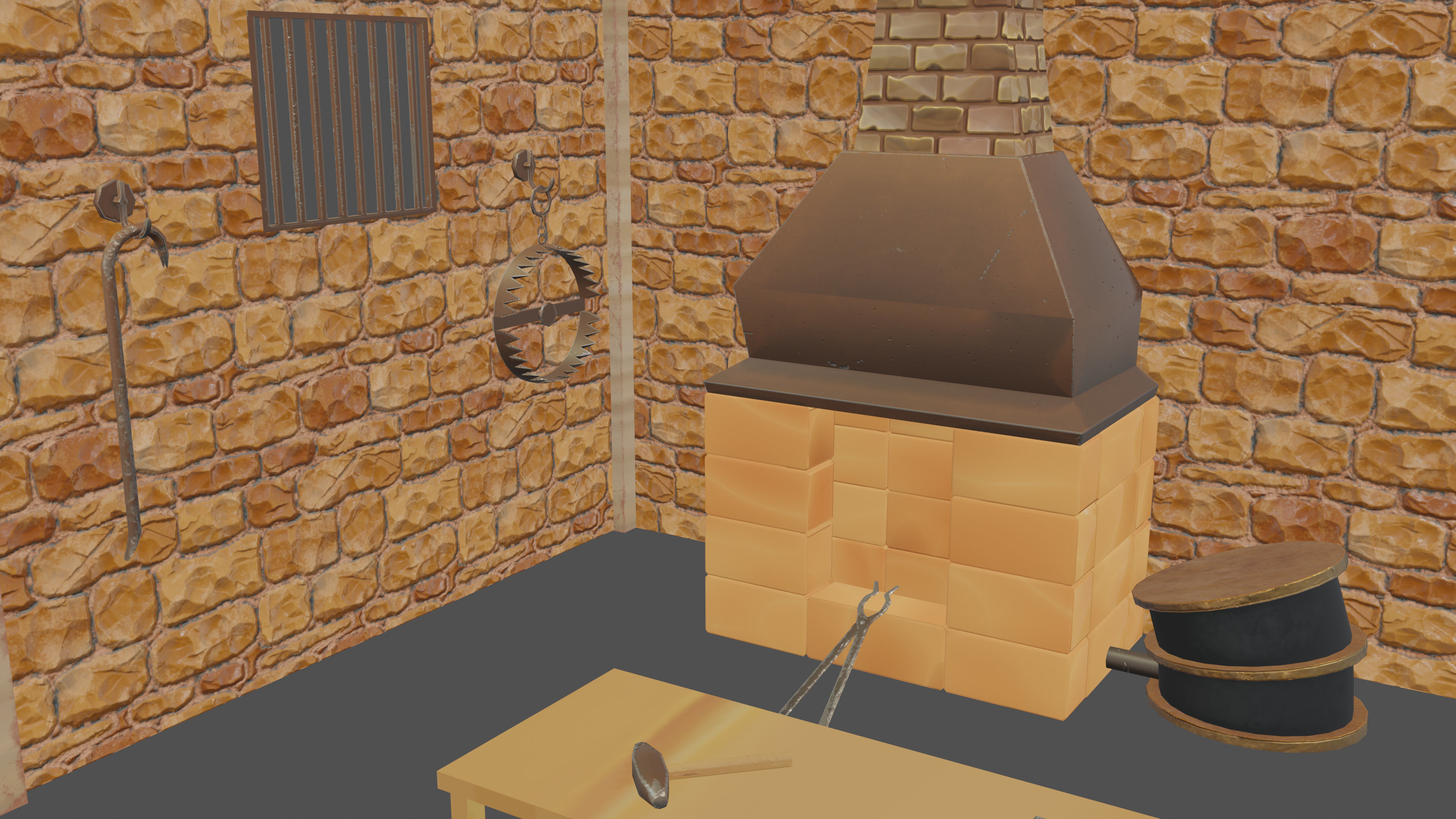 Stylized medieval smith workshop Low-poly 3D model_3