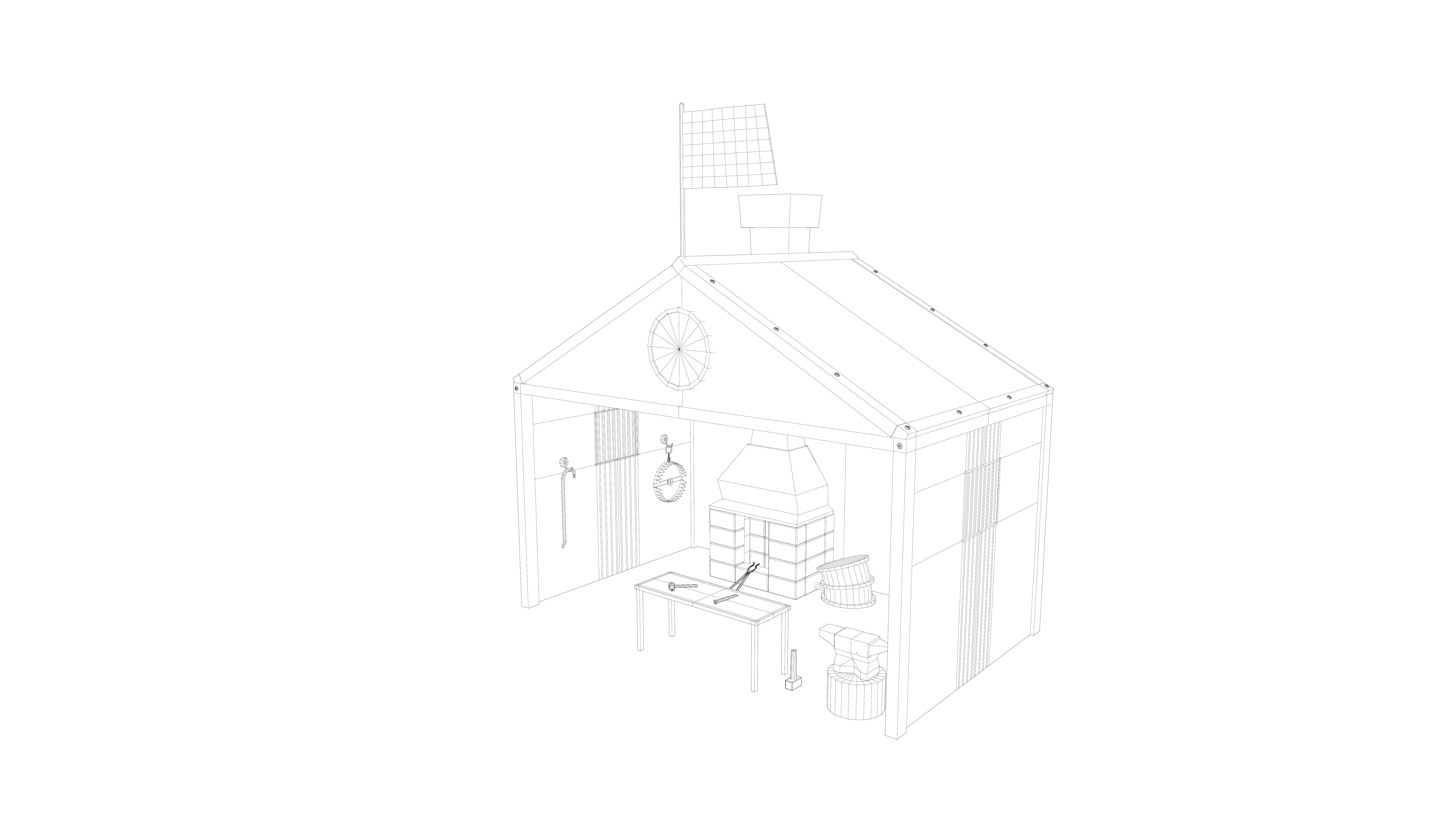 Stylized medieval smith workshop Low-poly 3D model_7