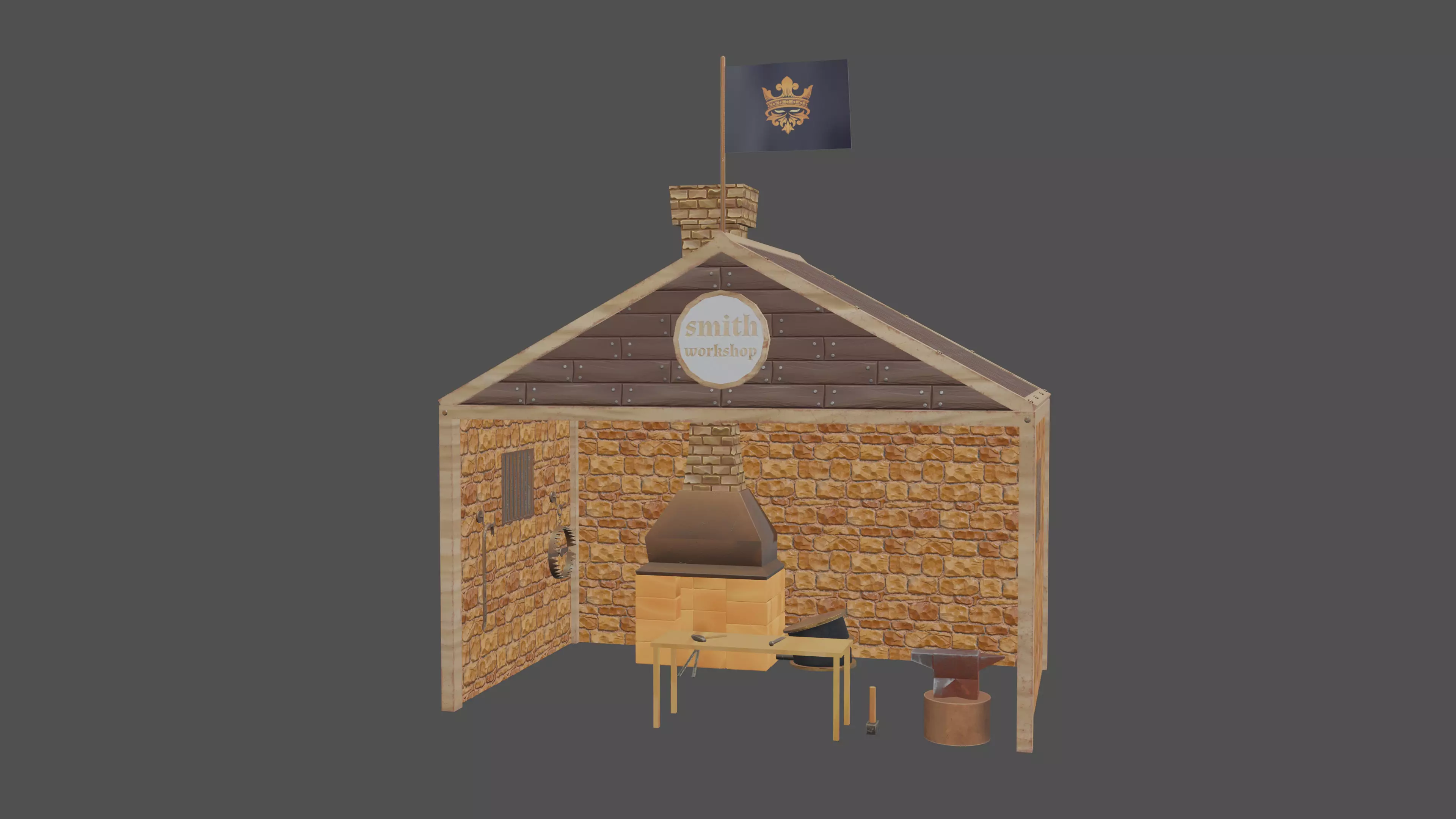 Stylized medieval smith workshop Low-poly 3D model_0