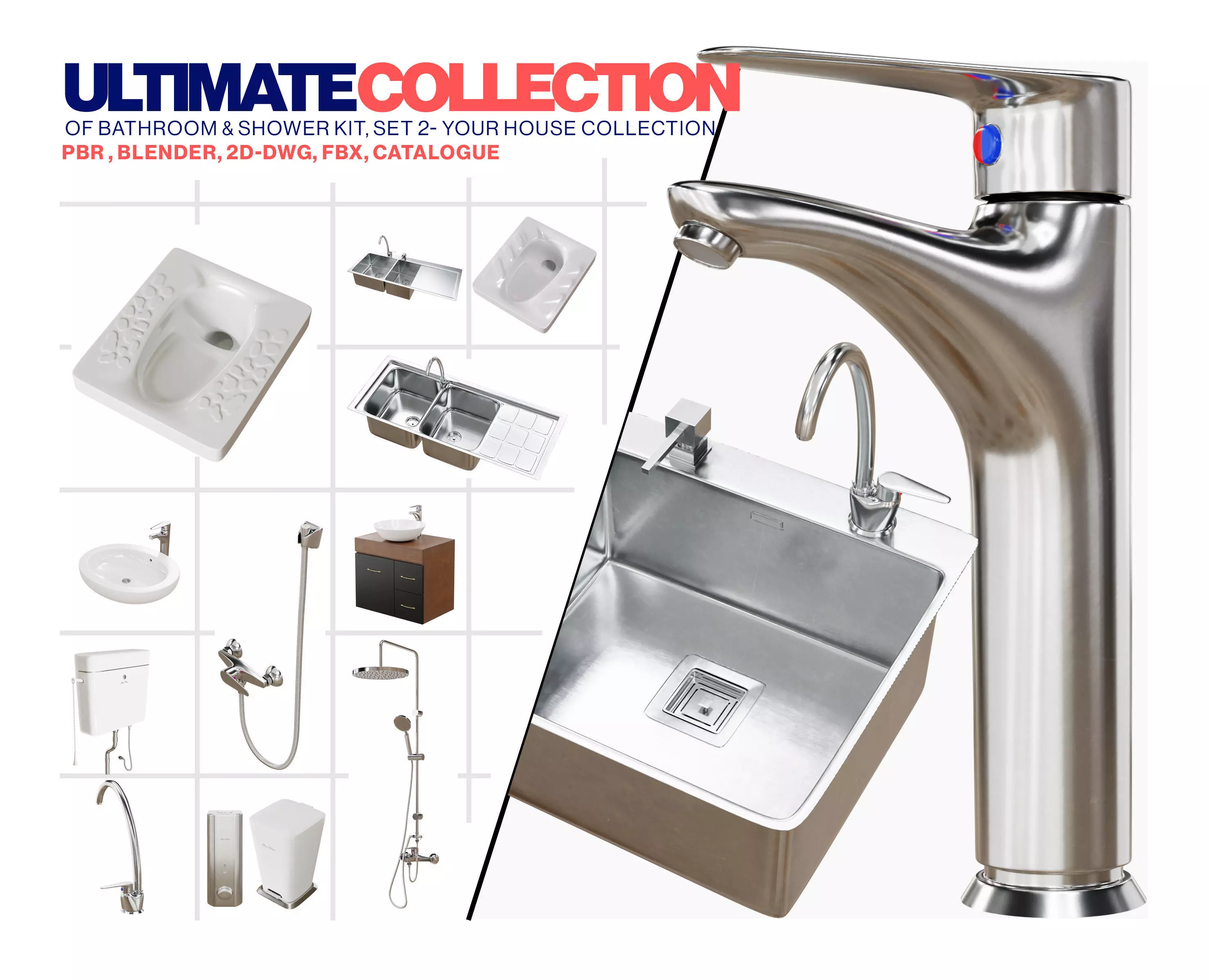 Bathroom Faucet and shower kit Ultimate Collection Free 3D model