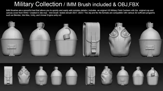   Military Collection  IMM Brush included and OBJ- FBX  Low-poly 3D model