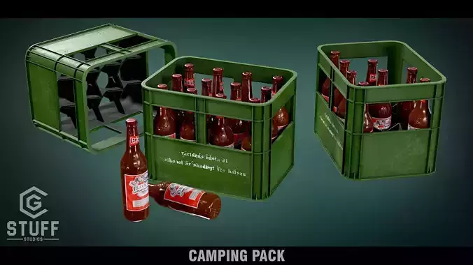 Beer Bottle and Box Low-poly 3D model