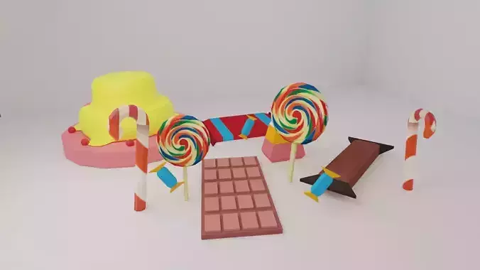 3d candy pack low poly for your game engine 