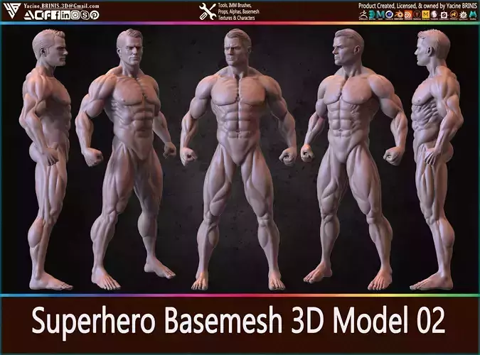 Super-Hero Basemesh 3D Model Pose 02 3D print model