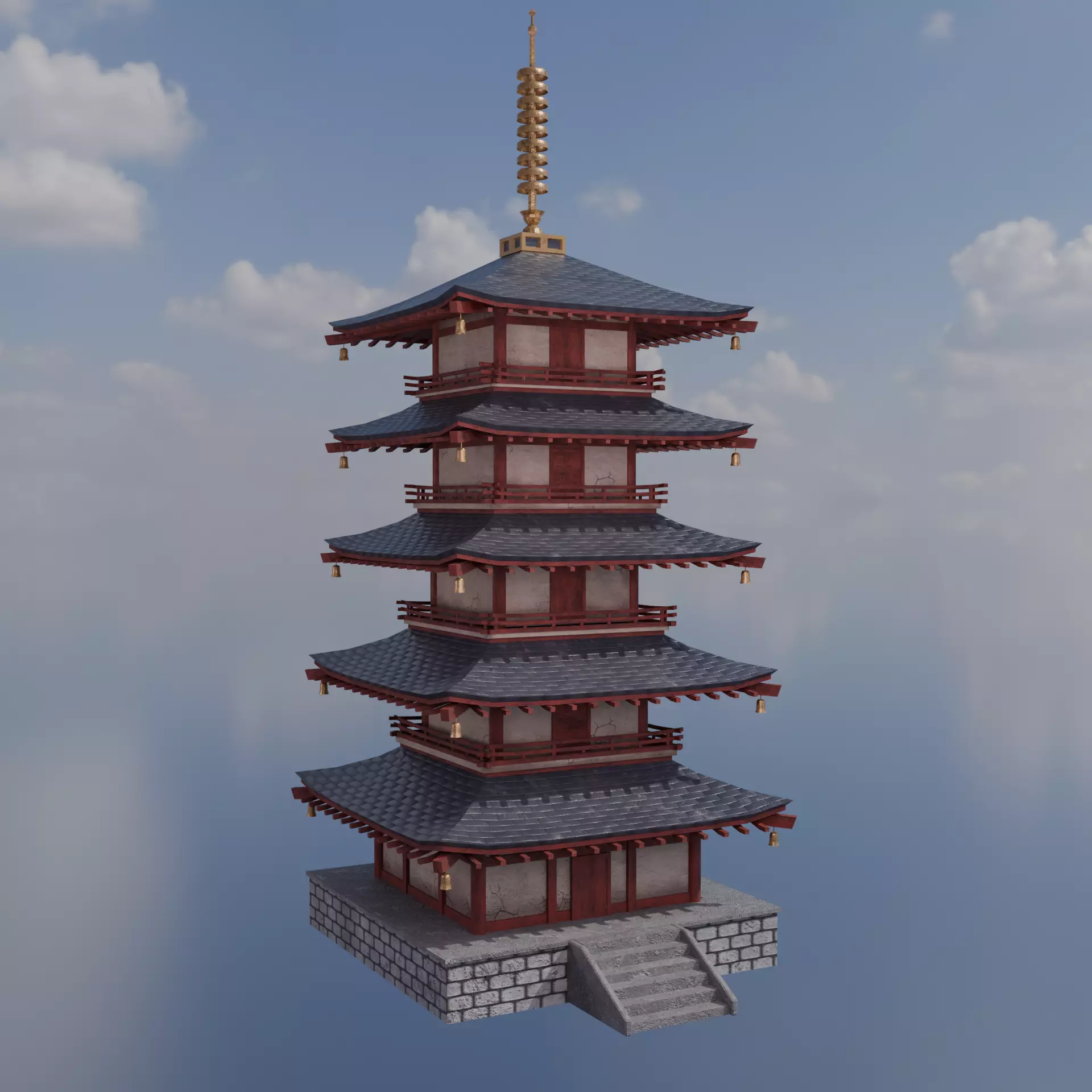 Low poly Japanese Pagoda Low-poly 3D model_0