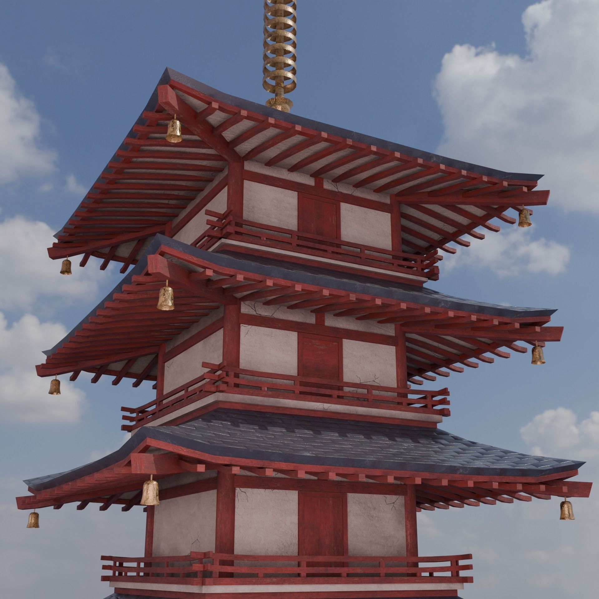 Low poly Japanese Pagoda Low-poly 3D model_4