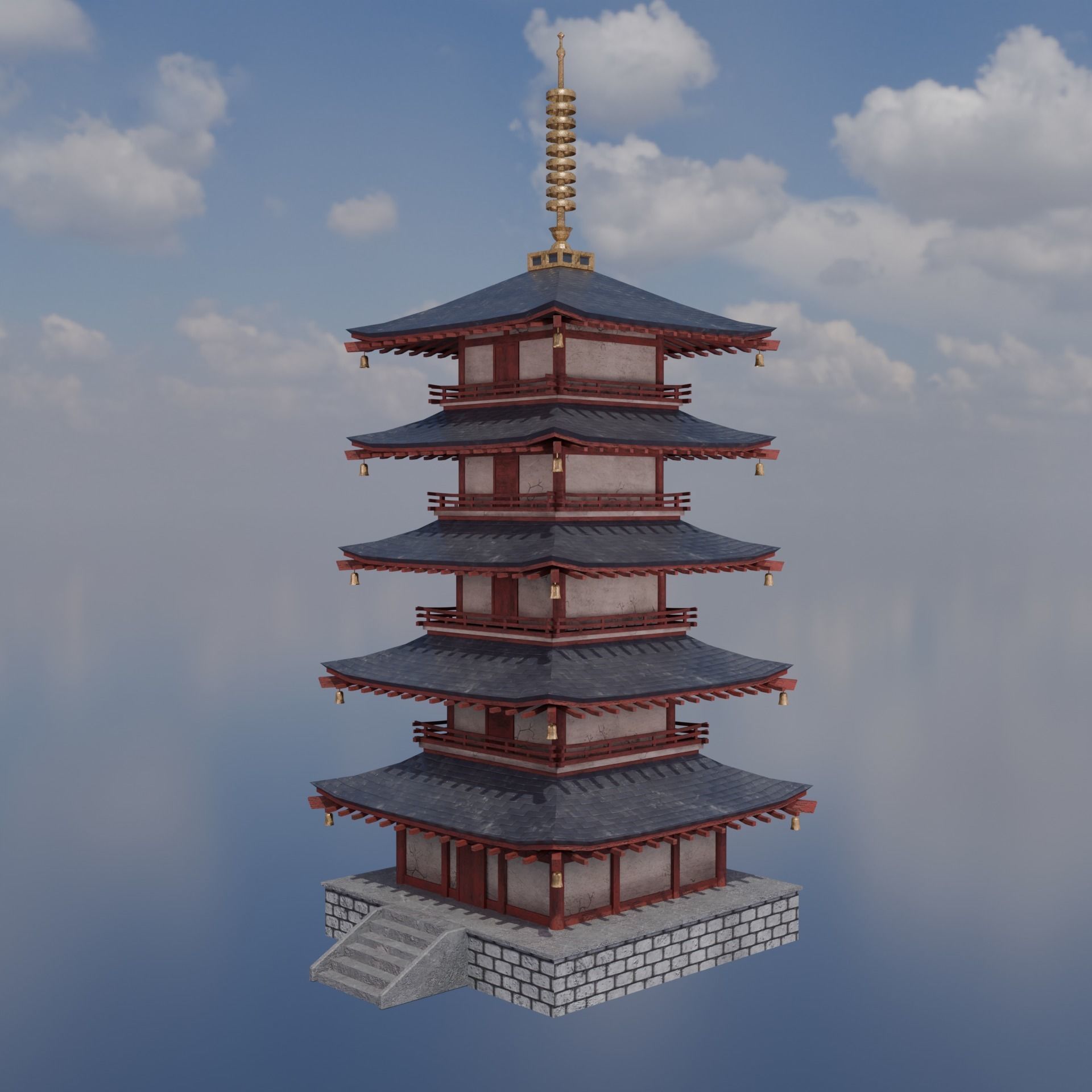 Low poly Japanese Pagoda Low-poly 3D model_3