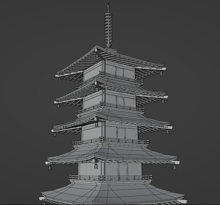 Low poly Japanese Pagoda Low-poly 3D model_7