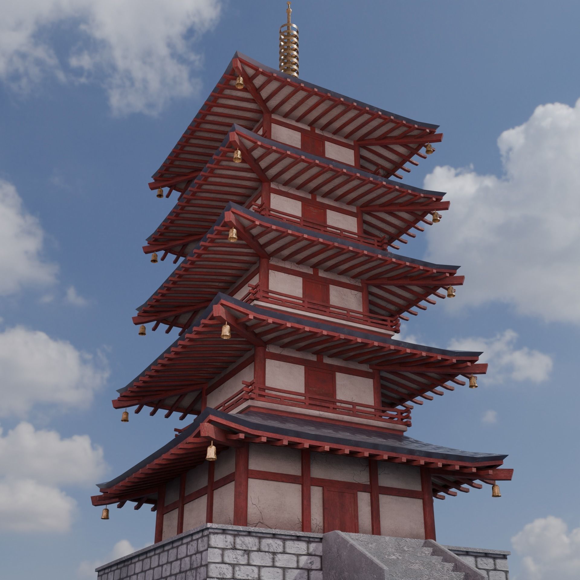 Low poly Japanese Pagoda Low-poly 3D model_2