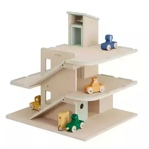 Wooden car park with accessories