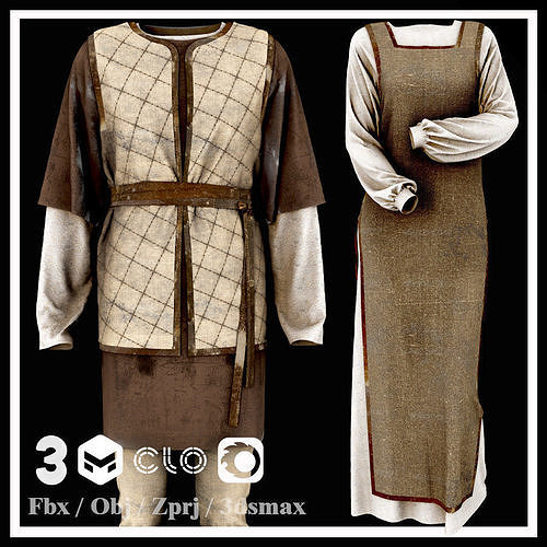 Peasant dress design Low-poly 3D model