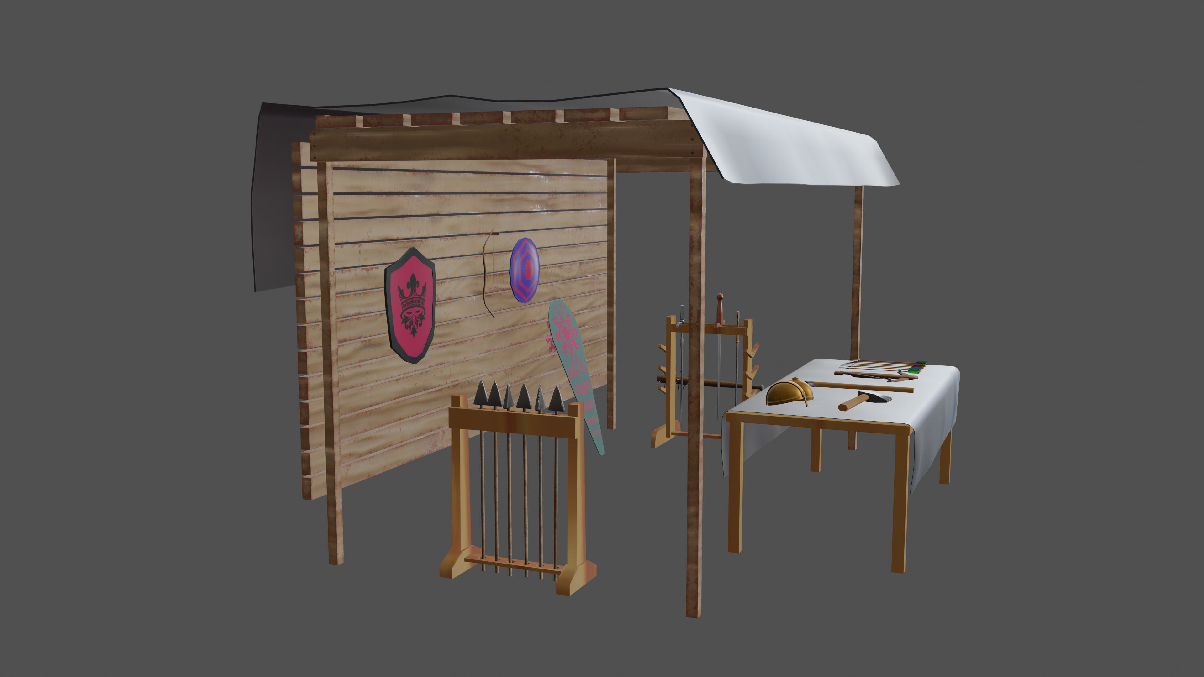 Stylized medieval weapons market Low-poly 3D model_2