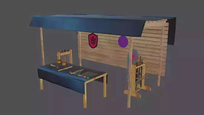 Stylized medieval weapons market Low-poly 3D model