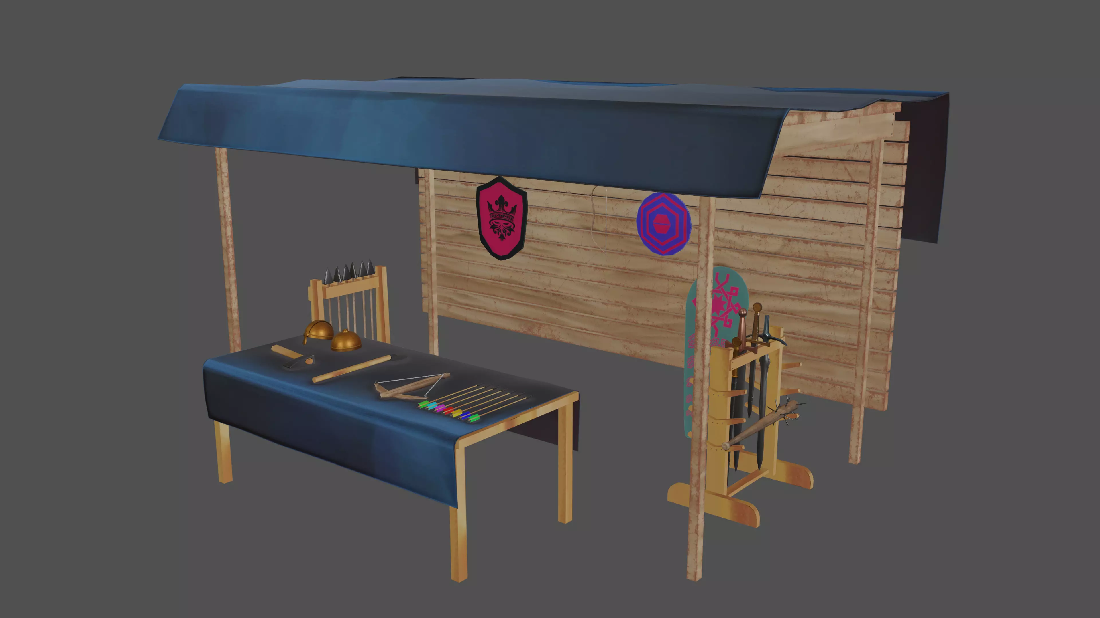 Stylized medieval weapons market Low-poly 3D model_0